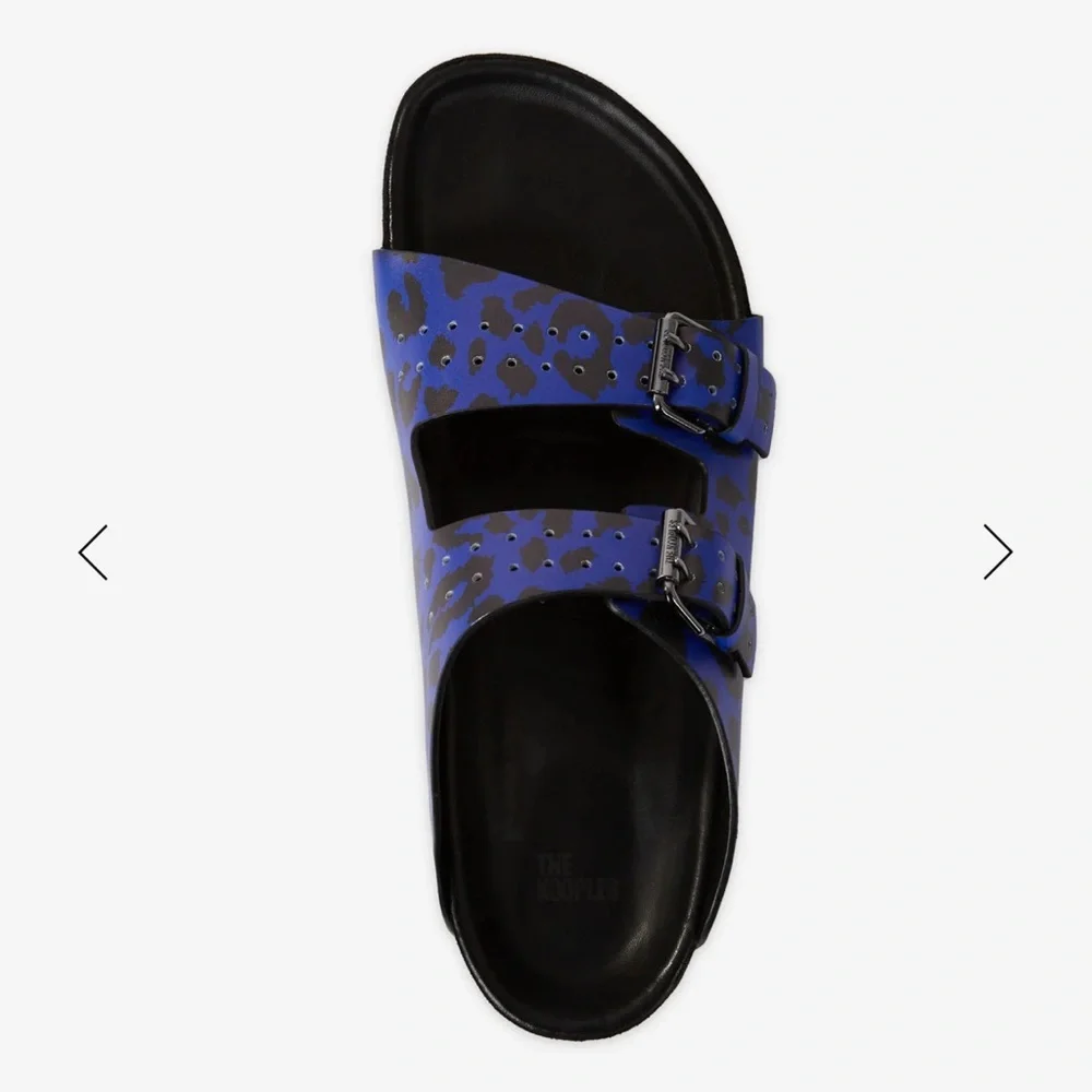 NWT The Kooples Unisex/Men’s Blue Leopard-print Leather Sandals